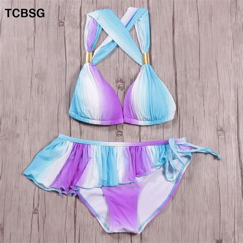 Tcbsg 2019 Women Bikini Halter Top Yarn Swimsuit Push Up Striped Bikini Set Swimwear Female