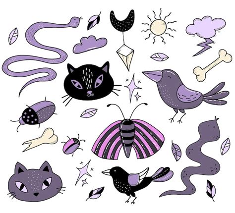 Premium Vector Set Of Magical Amulets Symbols And Witchcraft Beasts