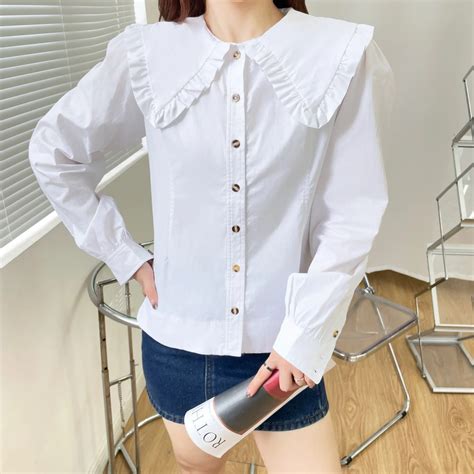 Camisa feminina manga longa verão babados lapela único breasted