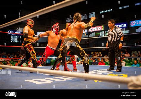 Wrestlers perform in a Lucha Libre event in Guadalajara Arena Coliseo,Guadalajara, Jalisco ...