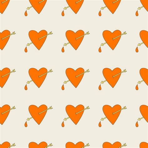 Premium Vector Hippie Seamless Pattern With Hearts Pierced By Arrows