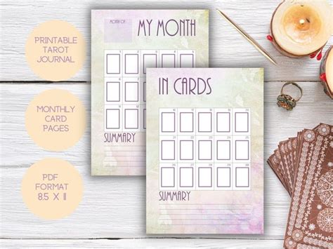 Tarot Journal Printable Monthly Card Spread Tarot Workbook Page Pdf