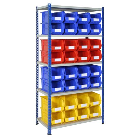 J Rivet Shelving With Plastic Bins Free Delivery Storage N Stuff