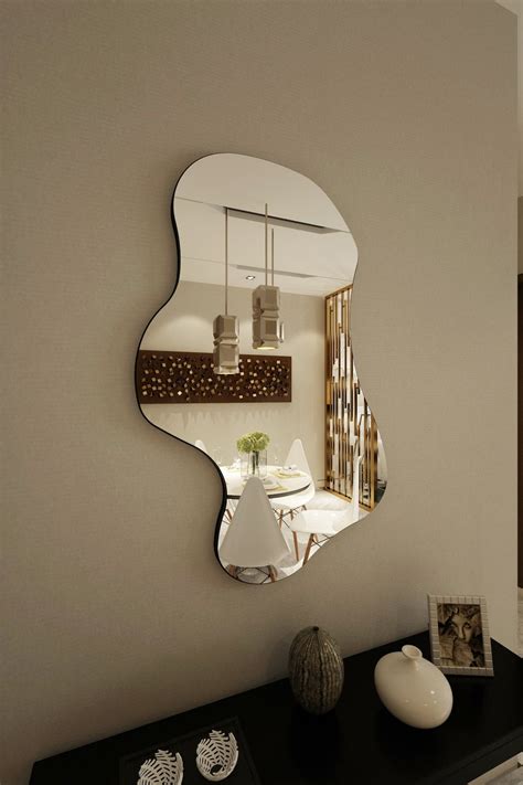 Large Irregular Wood Mirror For Wall Wavy Aesthetic Etsy