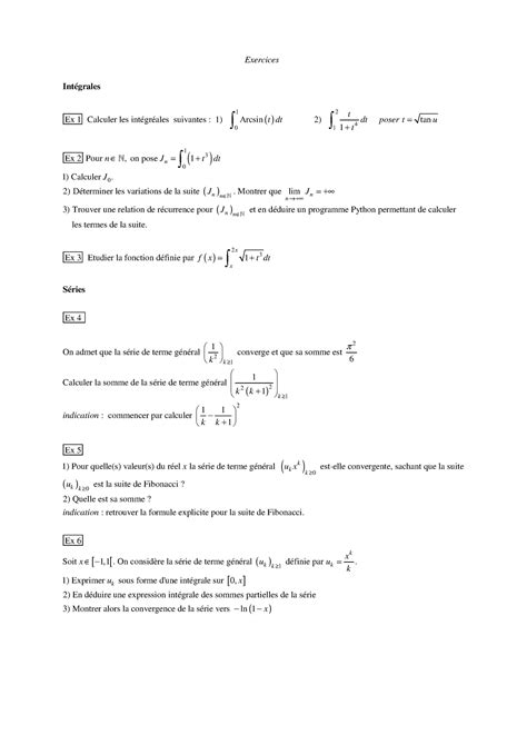 Séries numériques Travaux Dirigé 1 2 Ex 1 Calculer les