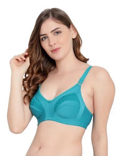 Push Up Lycra Cotton Women Full Coverage Non Padded Lace Sky Bra Plain