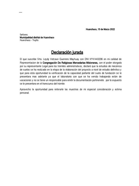 Declaracion Jurada Y Cartas Pdf