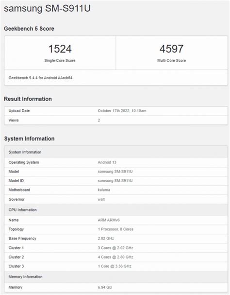 Nw Samsung Galaxy S23 With Snapdragon 8 Gen 2 Tested By Geekbench National Wizz