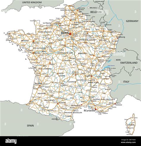 High Detailed France Road Map With Labeling Stock Vector Image Art