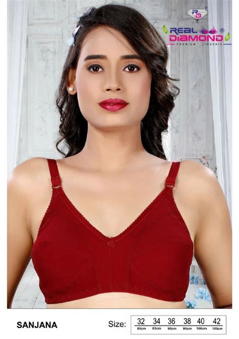 Non Padded Cotton Hosiery Sanjana Maroon Regular Cup Bra Plain At Rs