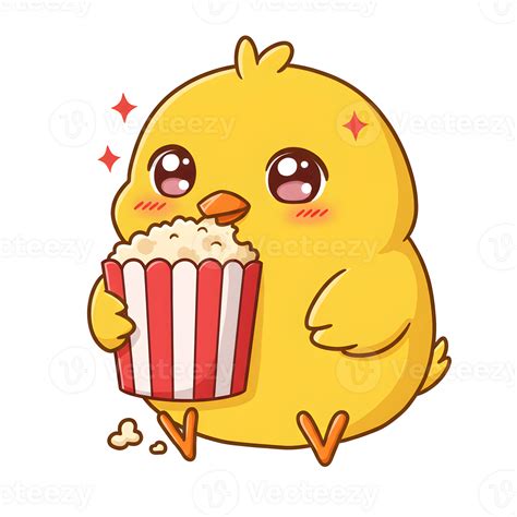 Kawaii Chick Eating Popcorn, Transparent Clipart 65421774 PNG
