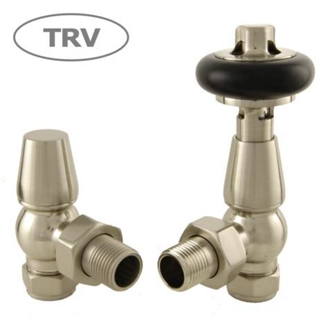 Towelrads Angled Trv And Lockshield Set Satin Brushed Nickel