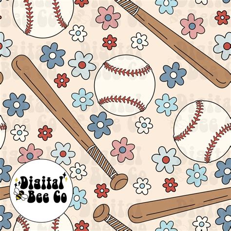 Floral Baseball Seamless Design Girly Baseball Digital Paper Seamless File For Fabric