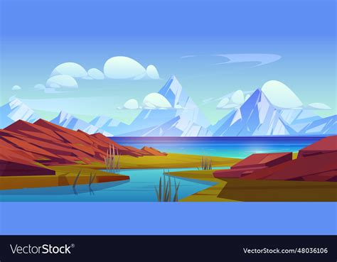 Mountain landscape with river delta rocks on bank Vector Image