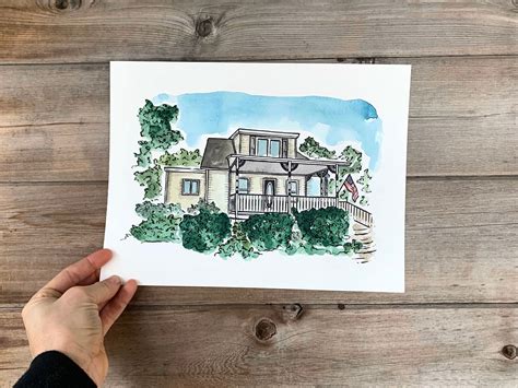 Watercolor House Drawing Custom Watercolor House Watercolor | Etsy