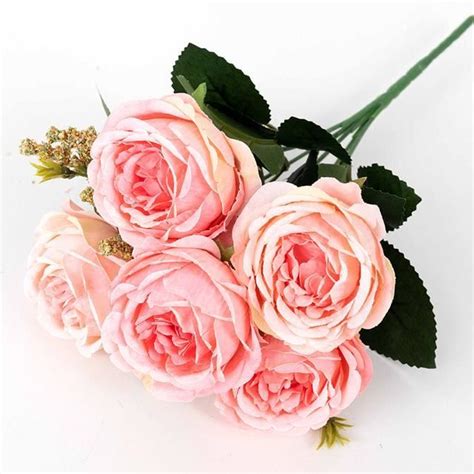 FLEUR SECHEE Pink Pink Bouquet De Roses Blanches Artificielles En Soie