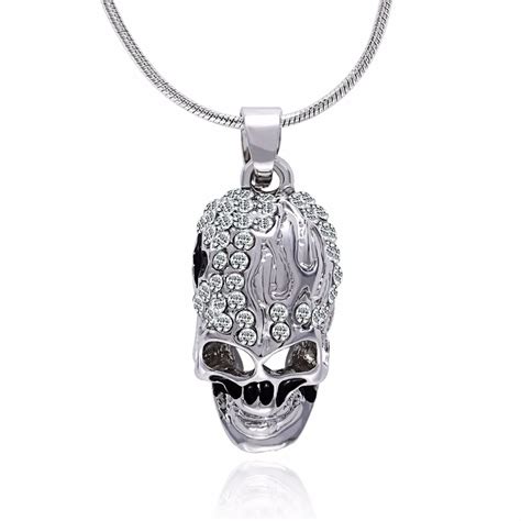 Tassina 2017 Silver Color Punk Crystal Skeleton Skull Necklaces