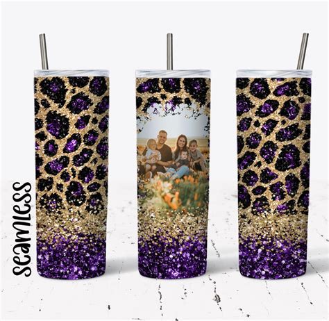 Oz Seamless Purple Glitter Leopard Photo Skinny Tumbler Etsy