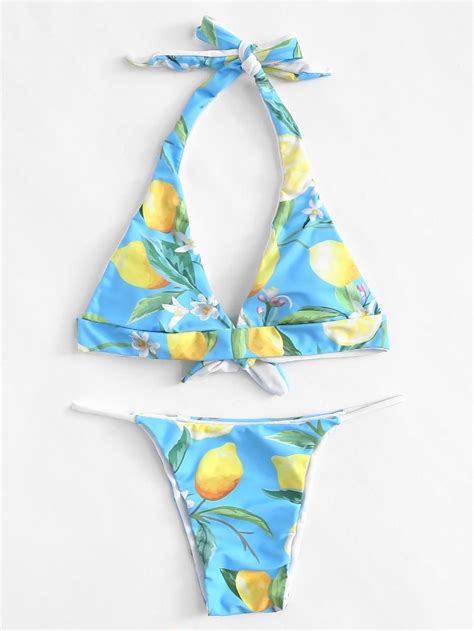 Fruit Print Halter Bikini Set Shein Sheinside Halter Bikini Thong