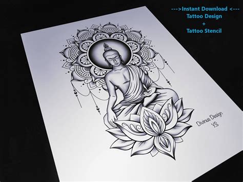 Buddha and Lotus Mandala Tattoo Design and Stencil Lotus and Buddha ...