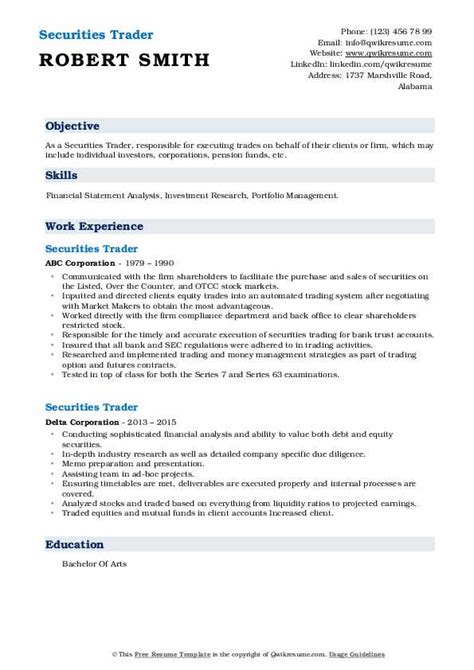 Securities Trader Resume Samples Qwikresume