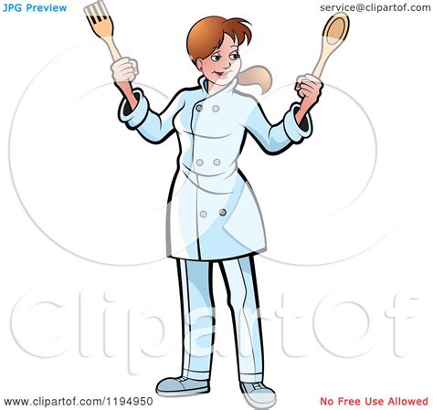 Clipart Of A Female Chef Holding A Spatula And Spoon Royalty Free