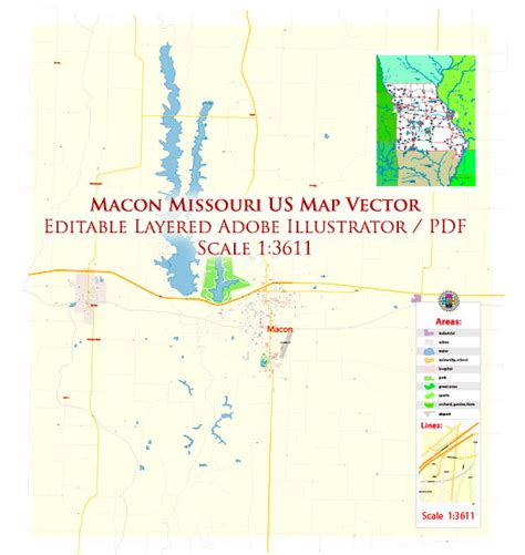 Macon Missouri US PDF Map Vector High Detailed editable Adobe PDF in ...