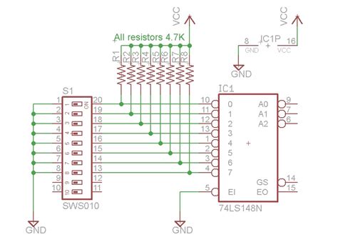 switches - How to use a 10 pin dip switch on a 8x3 Encoder (IC 74LS148 ...