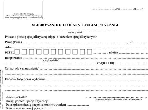 Bwa Skierowanie Do Poradni Specjalistycznej A5 100 Poziom Ceny I