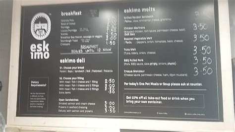 Menu At Eskimo Cafe Londonderry