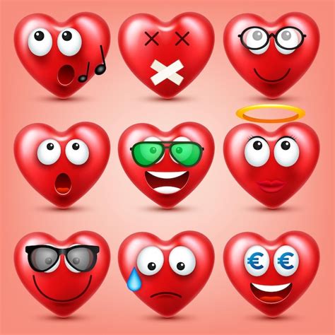 Premium Vector Heart Smiley Emoji Vector Set For Valentines Day Funny