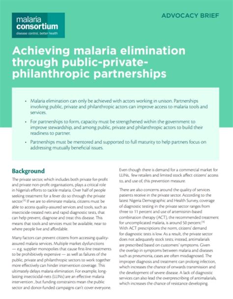 Achieving Malaria Elimination Through Public Private Philanthropic