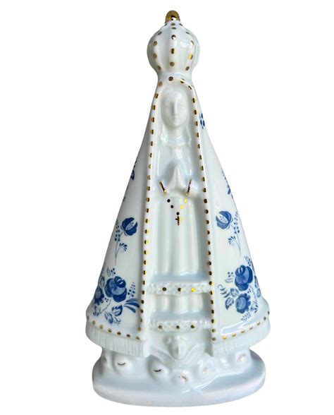 Nossa Senhora Aparecida Manto Floral Azul Arte Mesa