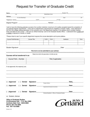 Fillable Online Cortland Request For Transfer Of Graduate Credit