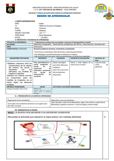 Sesión De Matemática Medidas De Longitud 2 Ministerio De EducaciÓn DirecciÓn