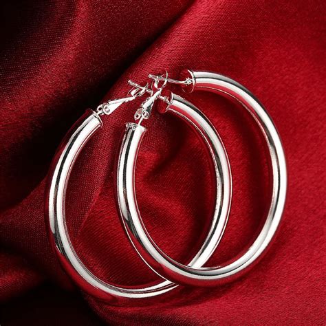 Boucles D Oreilles Cr Oles Rondes En Argent Regard Pour Femmes