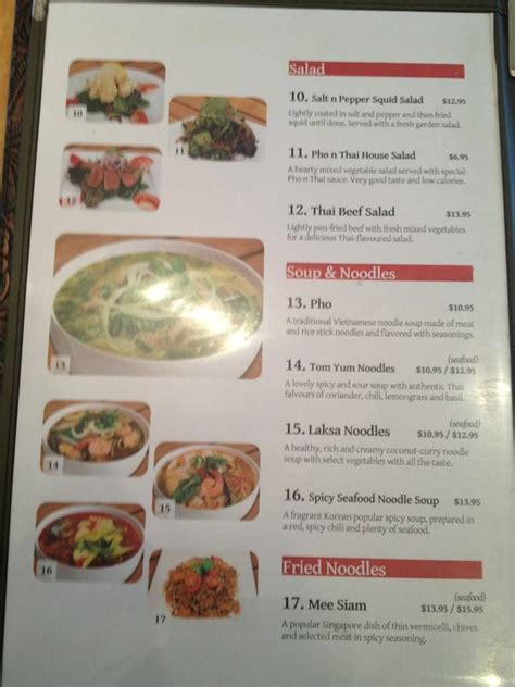 Menu At Pho N Thai Restaurant Cairns