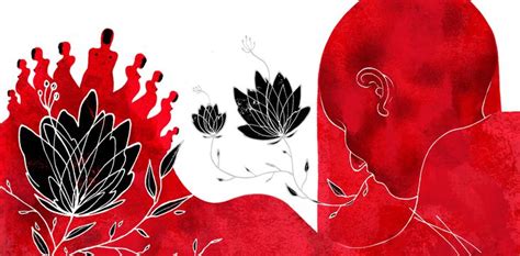 Two People Are Facing Each Other In Front Of Red Flowers