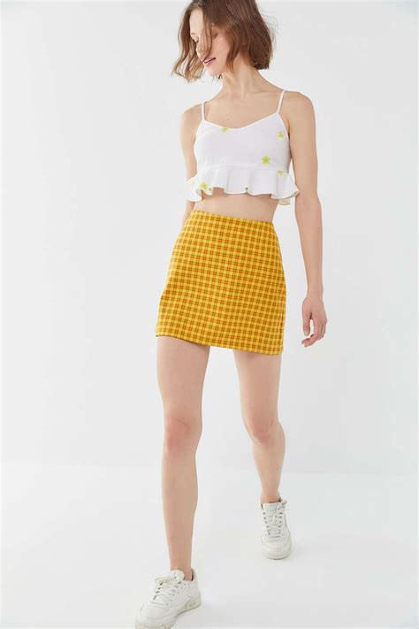 Urban Outfitters Uo Gretchen Plaid Pelmet Mini Skirt In Yellow Lyst