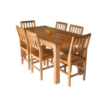 Conjunto de Mesa Ripada 1 60m 6 Cadeiras em Madeira Maciça HELLO