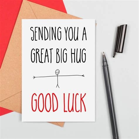 A Greeting Card With The Words Sending You A Great Big Hug Good Luck On It