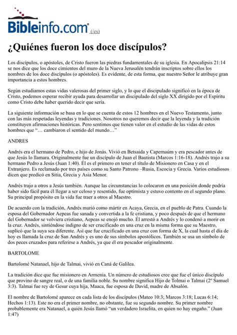 Pdf ¿quiénes Fueron Los Doce Discípulos Bibleinfo Dokumentips