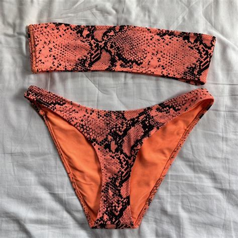 Orange Snakeskin Print Triangl Bikini Set Small Depop
