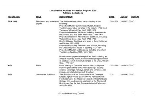 Adobe Pdf Lincolnshire Archives Accession Register 2008