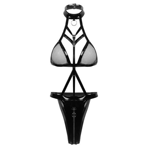 YONGHS Femme Body String Sexy Ouvert Entrejambe Lingerie Coquine Cuir