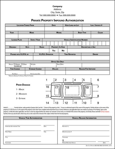 Towing Company Private Property Impound Authorization One Stop