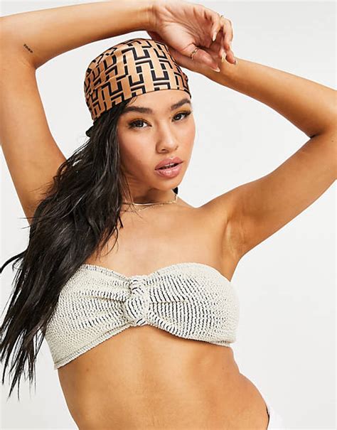 Asos Design Mix And Match Crinkle Knot Front Bandeau Bikini Top In