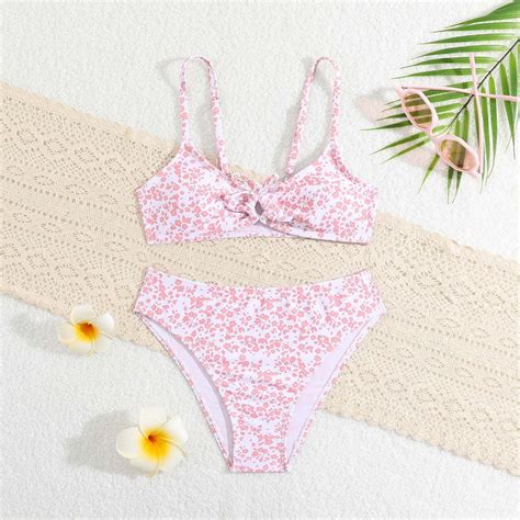Swimsuit For Girls Cute Fashion Girl Piece Swimsuit Sport Floral Prints High Waist Bikini Set