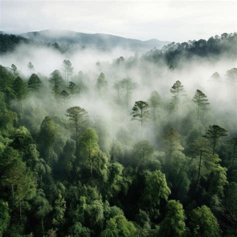 top view   forest   white fog rolling   treetops