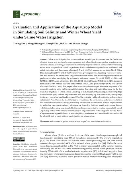 PDF Evaluation And Application Of The AquaCrop Model In Simulating